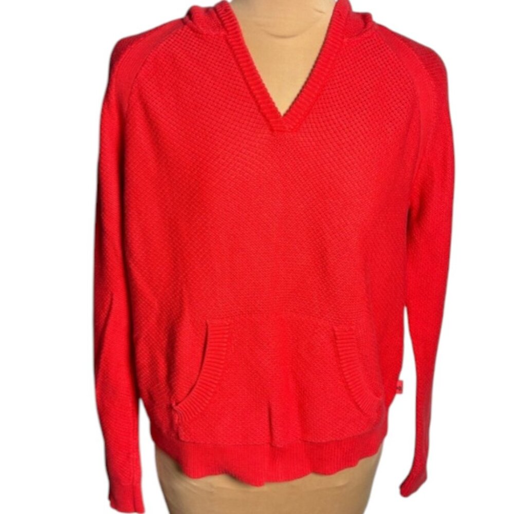 Lauren Ralph Lauren Cotton Hooded Sweater Coral V-Neck Small
